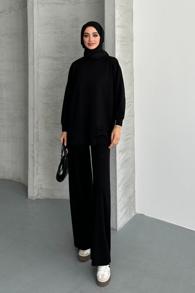 Feela Moda Kadın Modal Penye Oversize Tesettür Tunik Takım 2020 2XL - Siyah