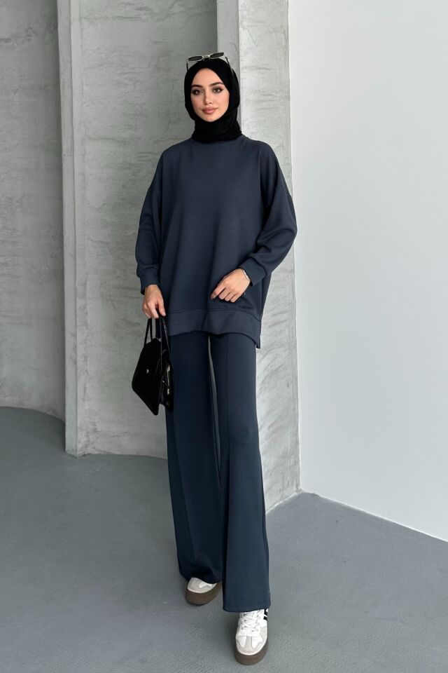 Feela Moda Kadın Modal Penye Oversize Tesettür Tunik Takım 2020 2XL - Antrasit