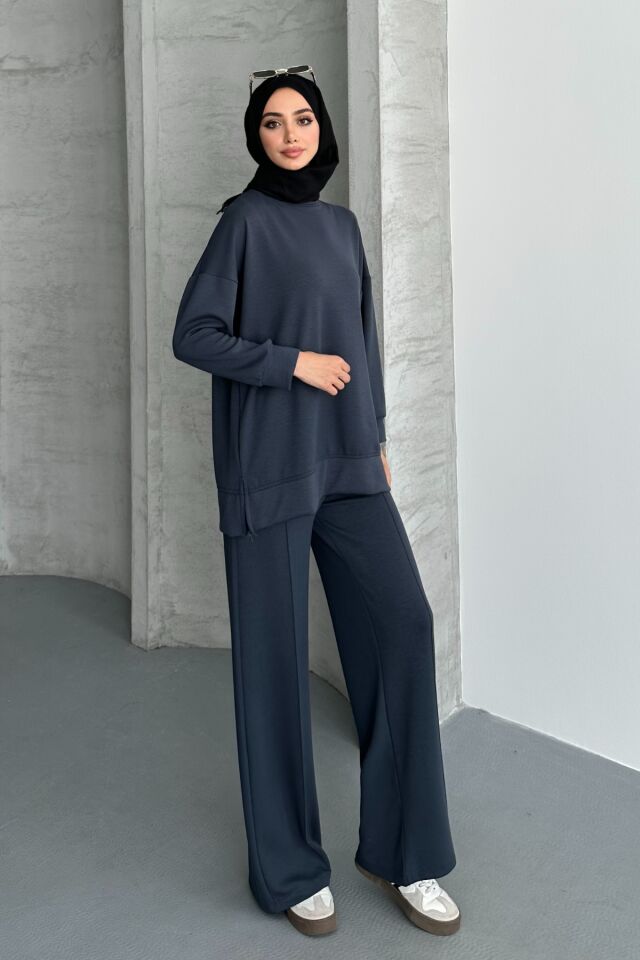 Feela Moda Kadın Modal Penye Oversize Tesettür Tunik Takım 2020 2XL - Antrasit