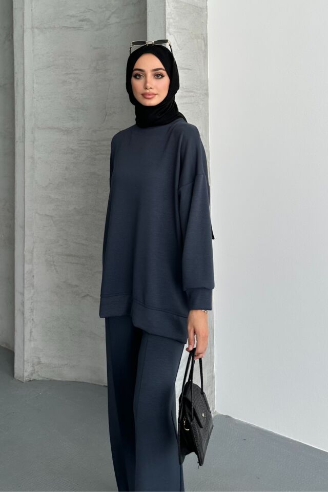 Feela Moda Kadın Modal Penye Oversize Tesettür Tunik Takım 2020 2XL - Antrasit