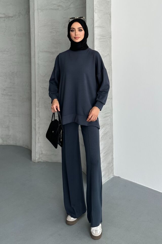 Feela Moda Kadın Modal Penye Oversize Tesettür Tunik Takım 2020 2XL - Antrasit