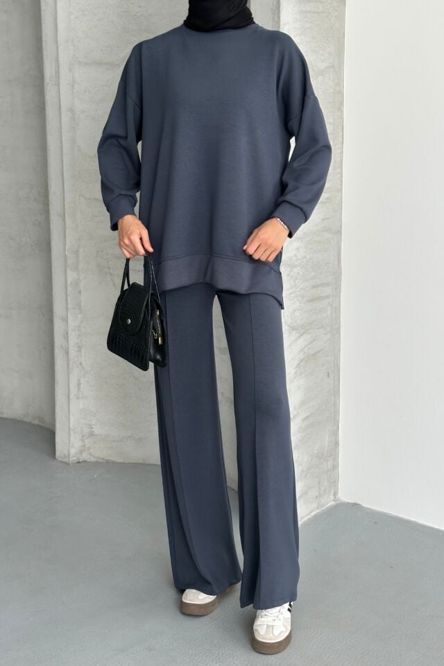 Feela Moda Kadın Modal Penye Oversize Tesettür Tunik Takım 2020 Antrasit - 2XL