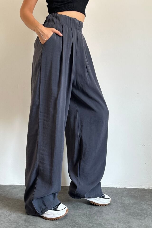 Feela Moda 2009 Beli Lastikli Paraşüt Kumaş Palazzo Kadın Pantolon Antrasit - 38