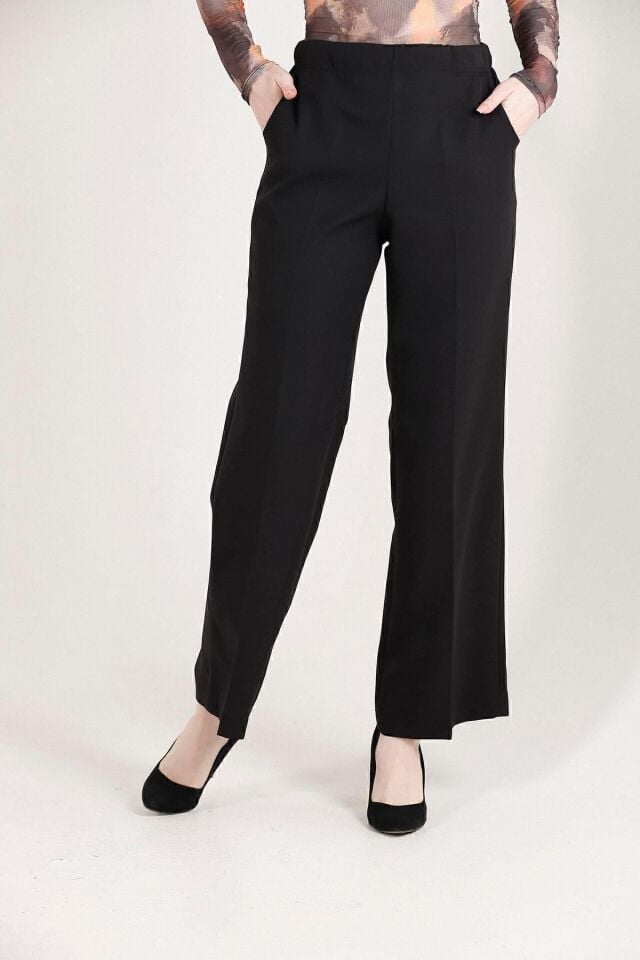 Balenbi Kadın Palazzo Yüksek Bel Likralı Dokuma Pantolon 1003 42 - Siyah