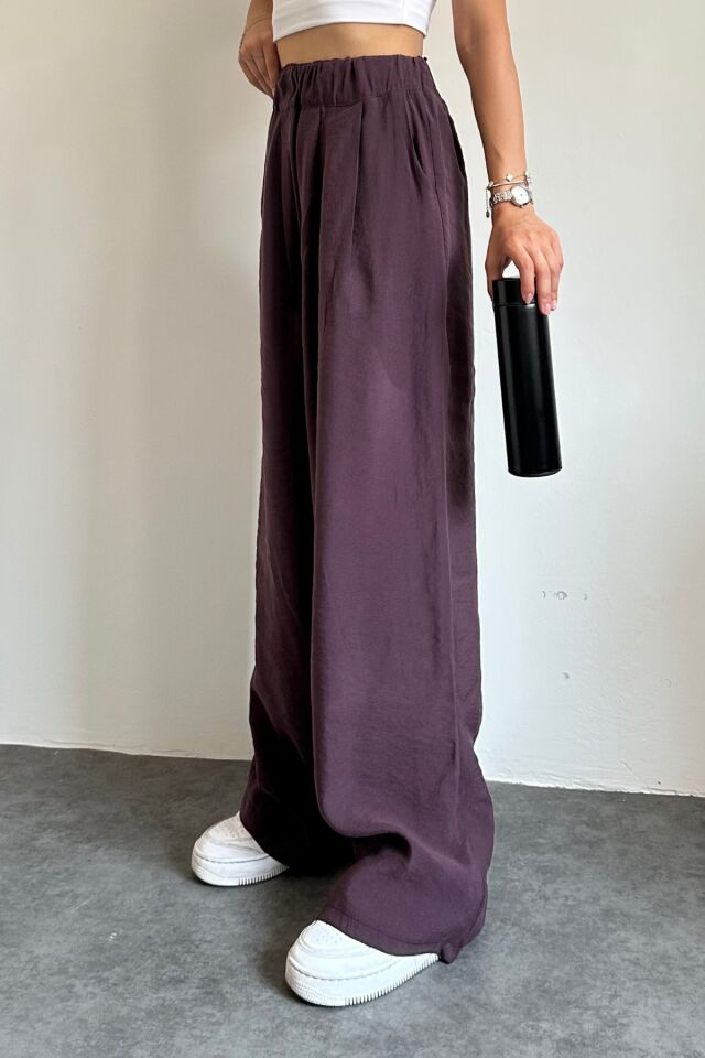 Feela Moda 2009 Beli Lastikli Paraşüt Kumaş Palazzo Kadın Pantolon 38 - Mürdüm