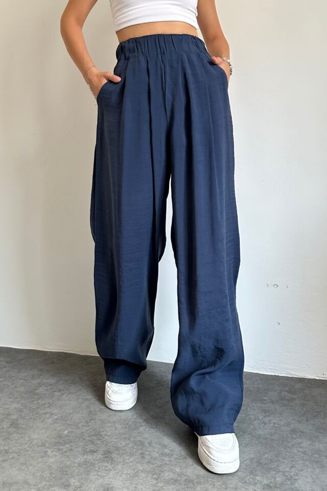 Feela Moda 2009 Beli Lastikli Paraşüt Kumaş Palazzo Kadın Pantolon 40 - Lacivert