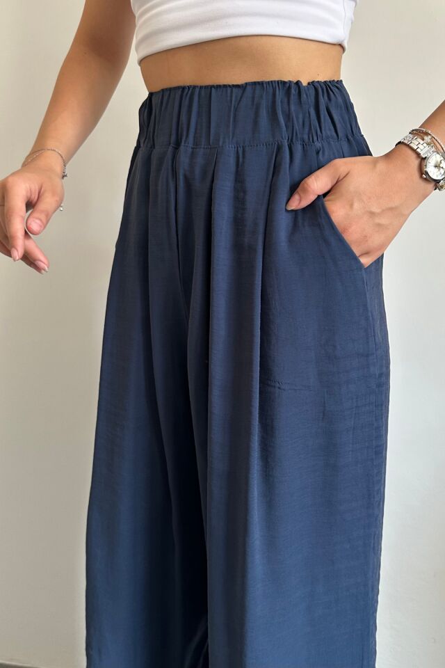 Feela Moda 2009 Beli Lastikli Paraşüt Kumaş Palazzo Kadın Pantolon 40 - Lacivert