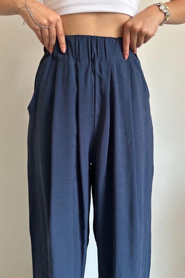 Feela Moda 2009 Beli Lastikli Paraşüt Kumaş Palazzo Kadın Pantolon 40 - Lacivert