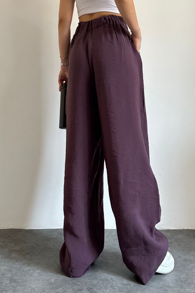 Feela Moda 2009 Beli Lastikli Paraşüt Kumaş Palazzo Kadın Pantolon 40 - Mürdüm