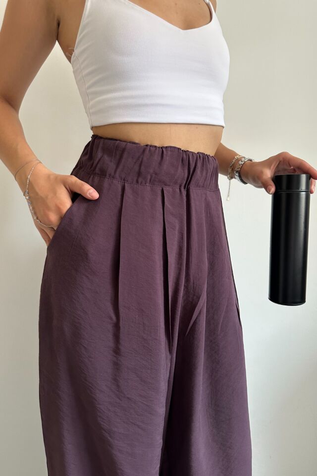 Feela Moda 2009 Beli Lastikli Paraşüt Kumaş Palazzo Kadın Pantolon 40 - Mürdüm