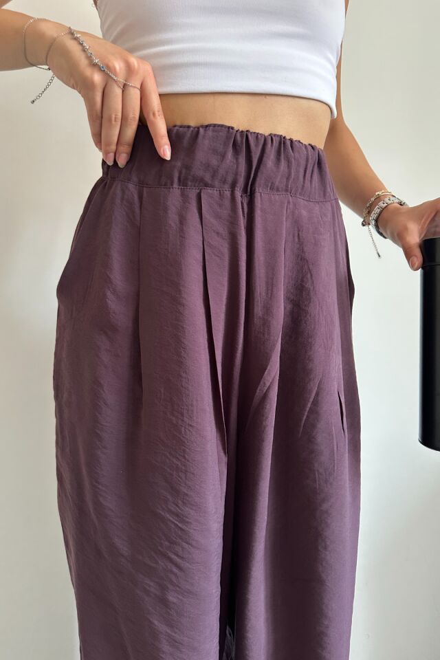 Feela Moda 2009 Beli Lastikli Paraşüt Kumaş Palazzo Kadın Pantolon 40 - Mürdüm