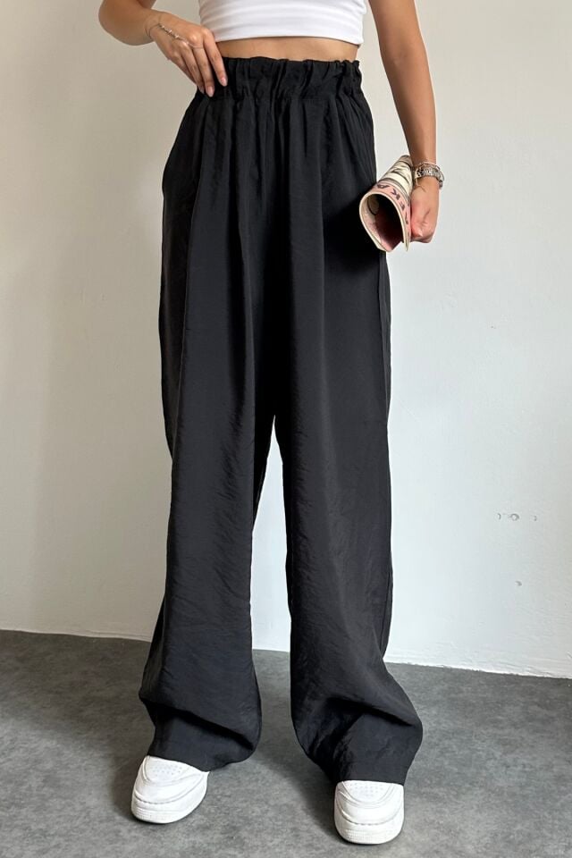 Feela Moda 2009 Beli Lastikli Paraşüt Kumaş Palazzo Kadın Pantolon Siyah - 40