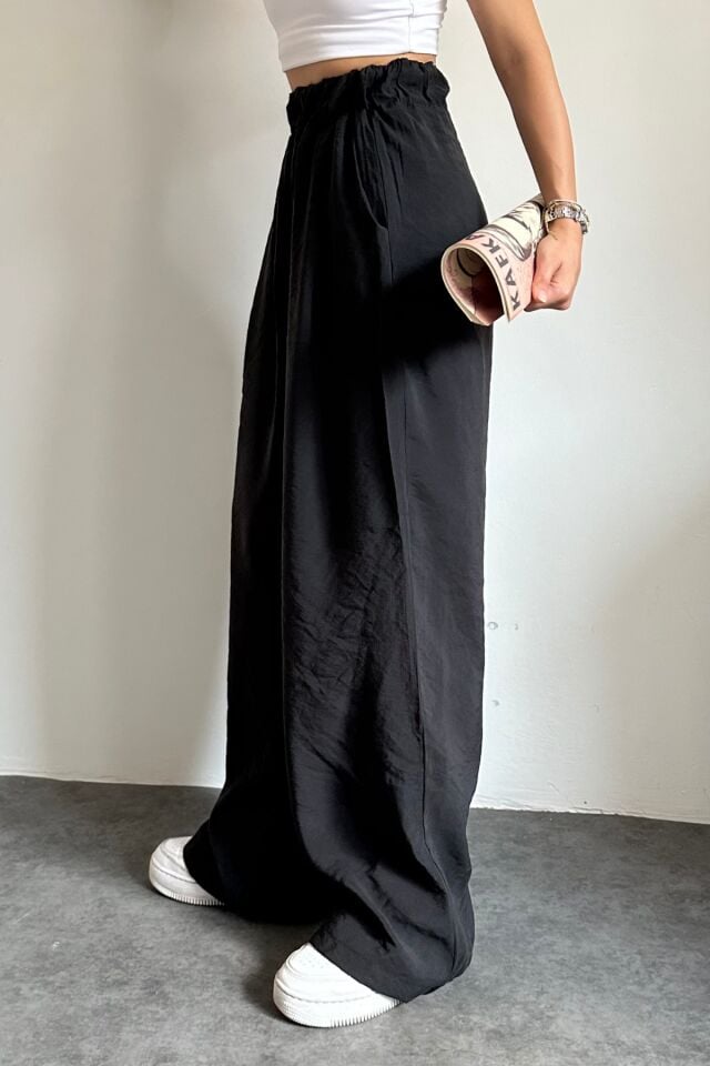 Feela Moda 2009 Beli Lastikli Paraşüt Kumaş Palazzo Kadın Pantolon Siyah - 40
