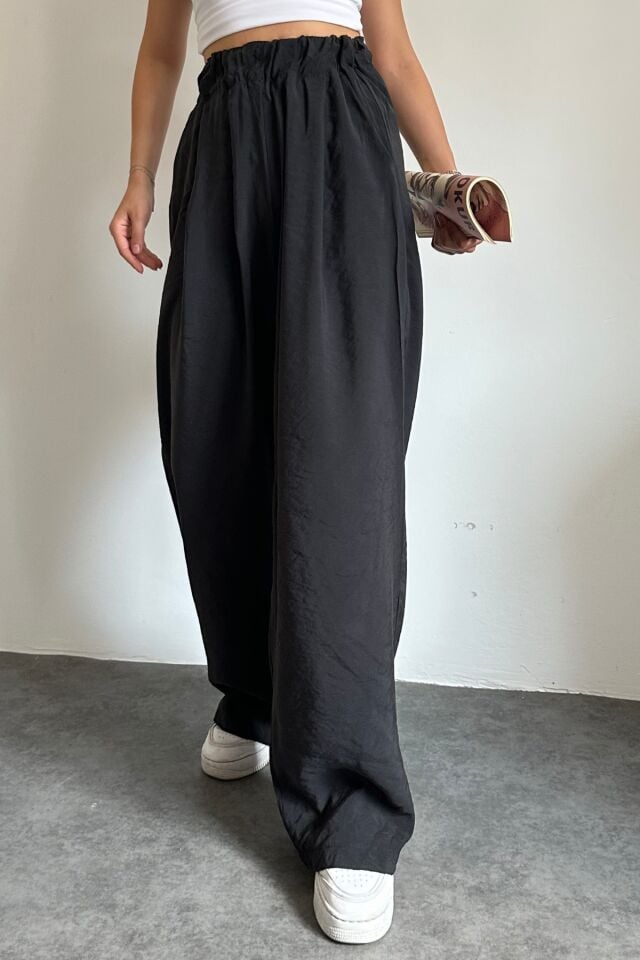 Feela Moda 2009 Beli Lastikli Paraşüt Kumaş Palazzo Kadın Pantolon 40 - Siyah