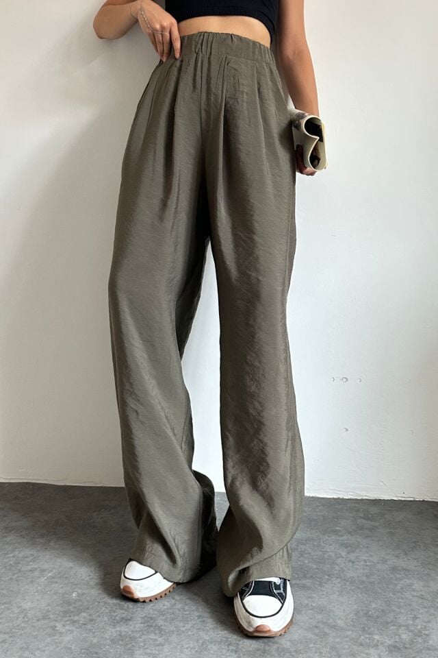 Feela Moda 2009 Beli Lastikli Paraşüt Kumaş Palazzo Kadın Pantolon 42 - Haki