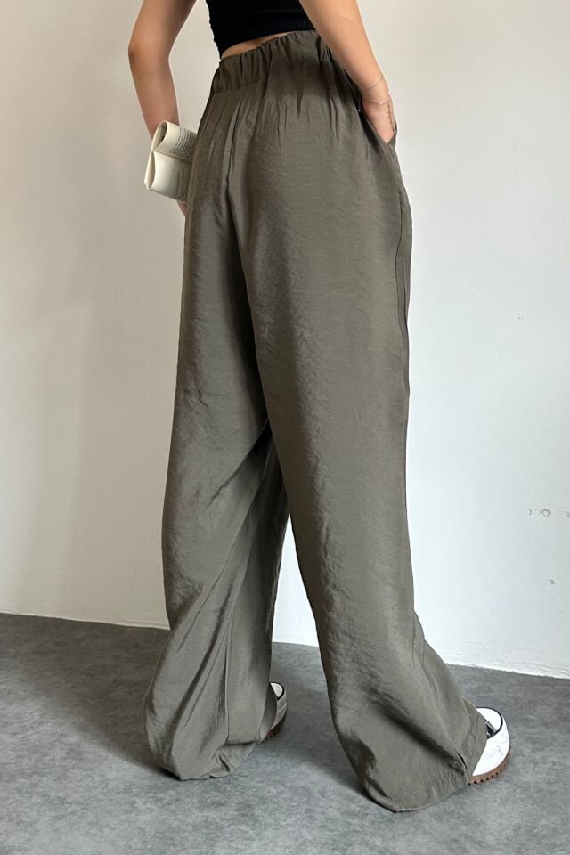 Feela Moda 2009 Beli Lastikli Paraşüt Kumaş Palazzo Kadın Pantolon 42 - Haki