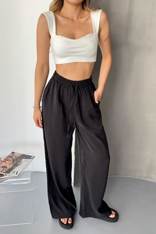 Feela Moda Kadın Modal Dokuma Beli Lastikli Palazzo Pantolon 2016 44 - Haki