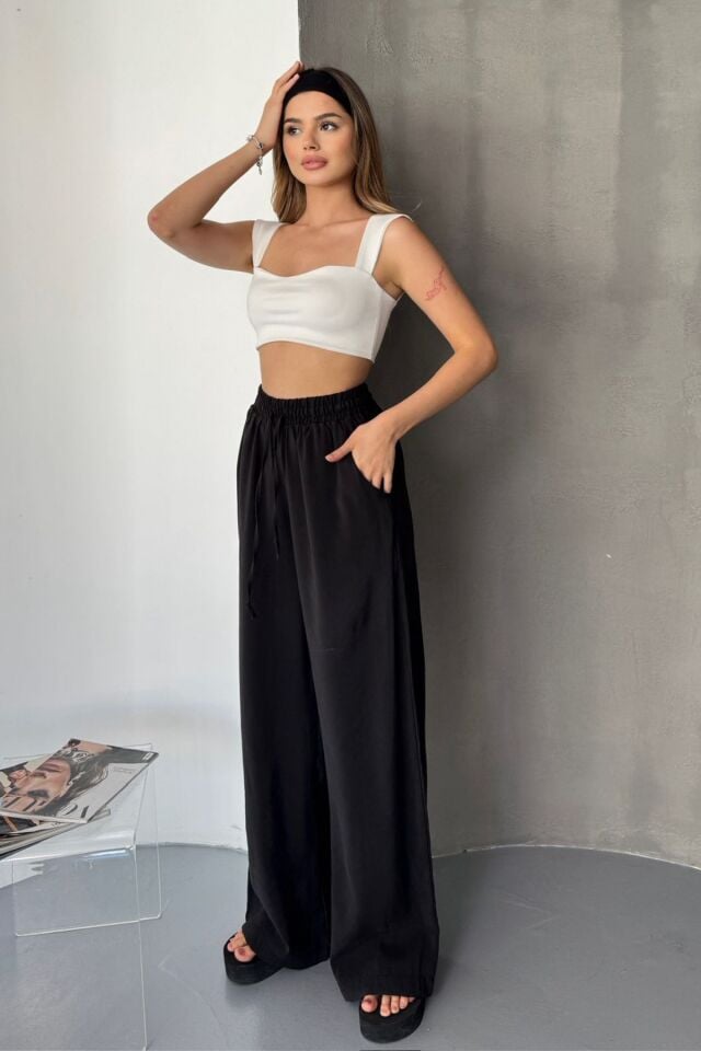 Feela Moda Kadın Modal Dokuma Beli Lastikli Palazzo Pantolon 2016 44 - Haki