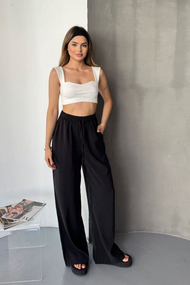 Feela Moda Kadın Modal Dokuma Beli Lastikli Palazzo Pantolon 2016 44 - Haki