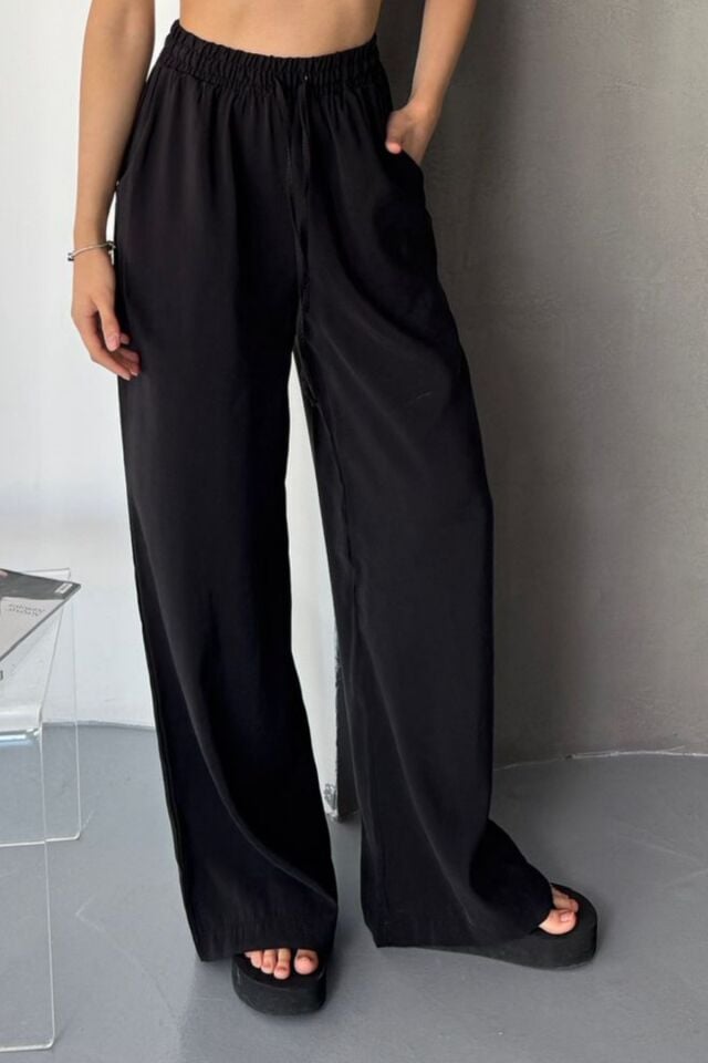 Feela Moda Kadın Modal Dokuma Beli Lastikli Palazzo Pantolon 2016 44 - Haki