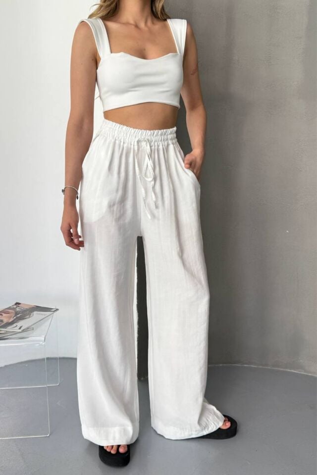 Feela Moda Kadın Modal Dokuma Beli Lastikli Palazzo Pantolon 2016 44 - Siyah