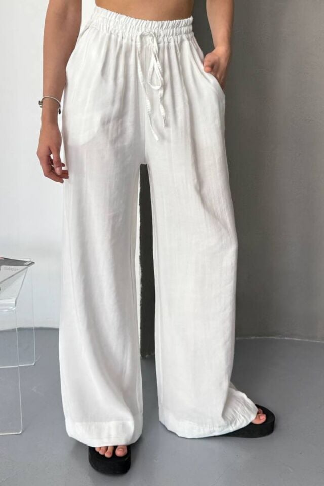 Feela Moda Kadın Modal Dokuma Beli Lastikli Palazzo Pantolon 2016 44 - Siyah