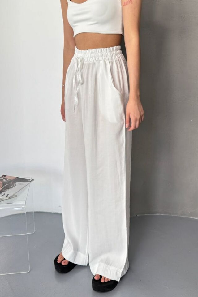 Feela Moda Kadın Modal Dokuma Beli Lastikli Palazzo Pantolon 2016 44 - Haki