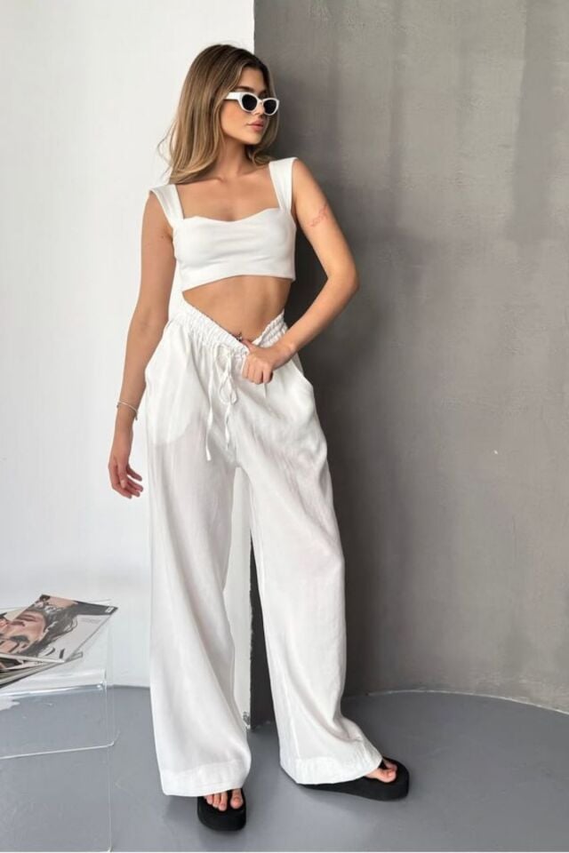 Feela Moda Kadın Modal Dokuma Beli Lastikli Palazzo Pantolon 2016 44 - Haki