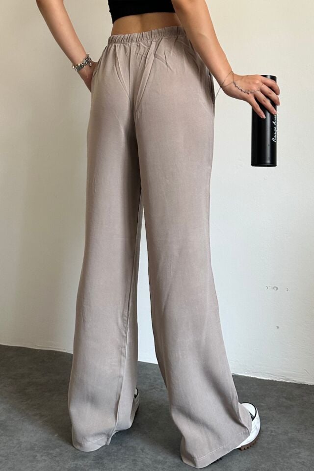 Feela Moda 2008 Bağcıklı Beli Lastikli Yıkamalı Modal Dokuma Palazzo Kadın Pantolon 36 - Bej