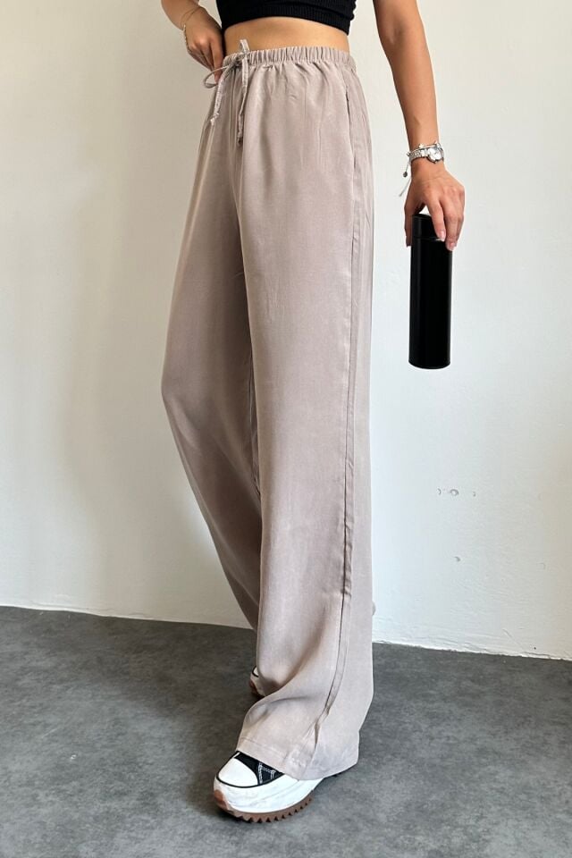 Feela Moda 2008 Bağcıklı Beli Lastikli Yıkamalı Modal Dokuma Palazzo Kadın Pantolon 36 - Bej