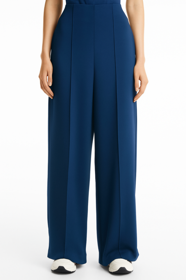 Kadın Modal Kumaş Çımalı Palazzo Pantolon 1113 Lacivert - 36