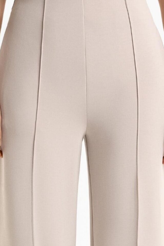 Kadın Modal Kumaş Çımalı Palazzo Pantolon 1113 Bej - 36