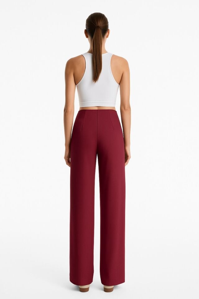 Kadın Modal Kumaş Çımalı Palazzo Pantolon 1113 36 - Bordo