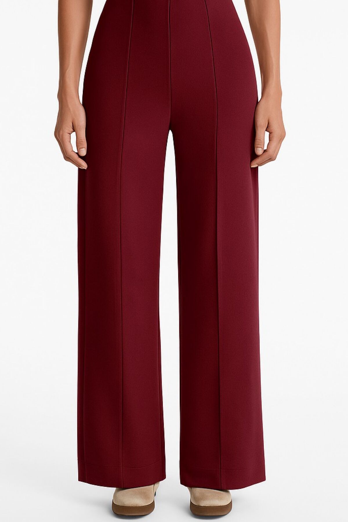 Kadın Modal Kumaş Çımalı Palazzo Pantolon 1113 36 - Bordo