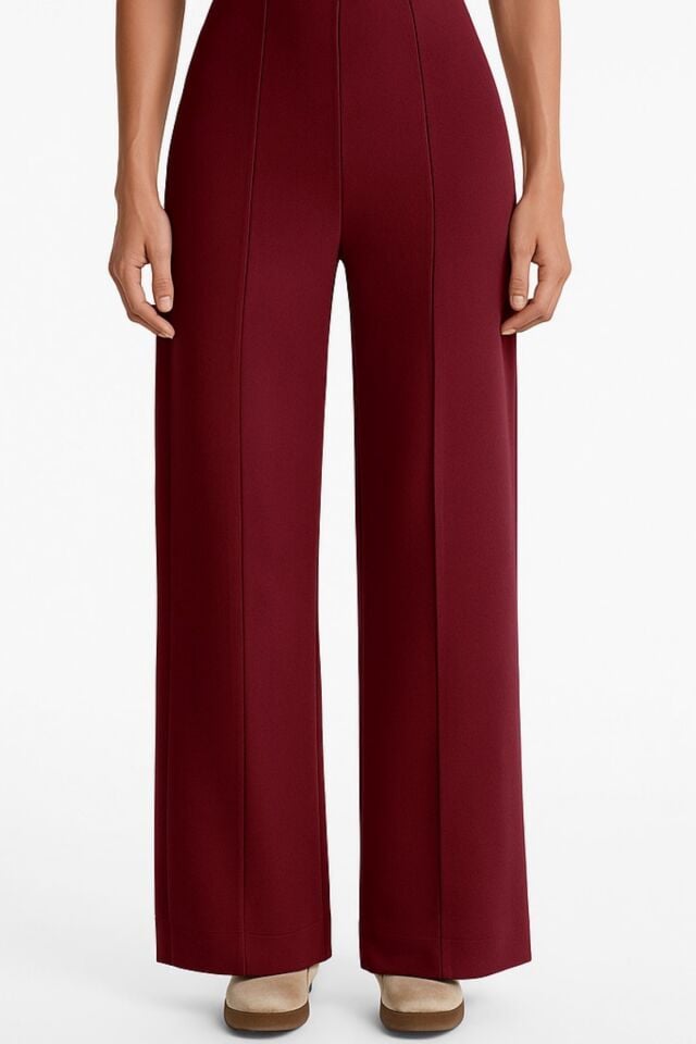 Kadın Modal Kumaş Çımalı Palazzo Pantolon 1113 Bordo - 36