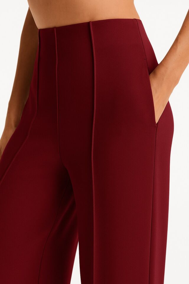 Kadın Modal Kumaş Çımalı Palazzo Pantolon 1113 36 - Bordo