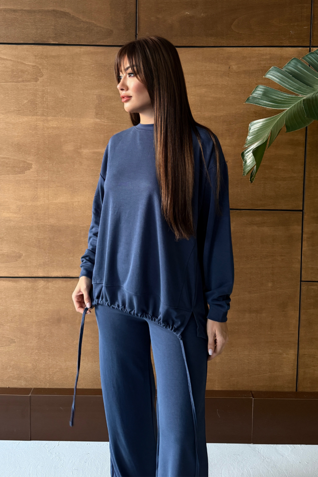 Balenbi Oversize Modal Pike Büzgü Detaylı Tesettür Kadın Takım 1164 – Form Serisi 2XL - Lacivert