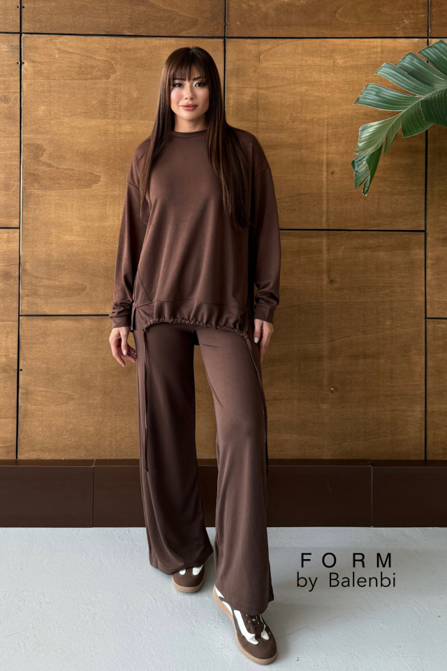 Balenbi Oversize Modal Pike Büzgü Detaylı Tesettür Kadın Takım 1164 – Form Serisi 2XL - Kahverengi