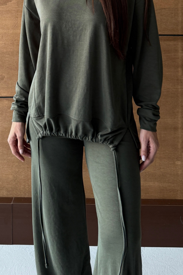 Balenbi Oversize Modal Pike Büzgü Detaylı Tesettür Kadın Takım 1164 – Form Serisi 2XL - Haki