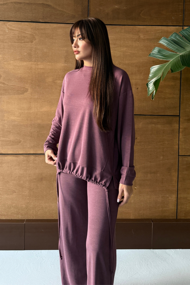Balenbi Oversize Modal Pike Büzgü Detaylı Tesettür Kadın Takım 1164 – Form Serisi Bordo - L