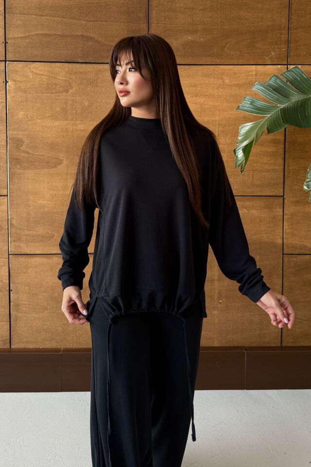 Balenbi Oversize Modal Pike Büzgü Detaylı Tesettür Kadın Takım 1164 – Form Serisi S - Siyah