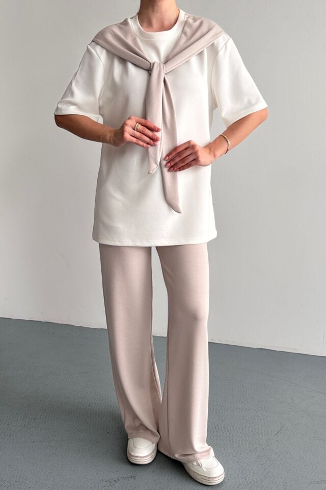 Balenbi Kadın Modal Kumaş Kısa Kollu Fularlı Eşofman Takımı 1208