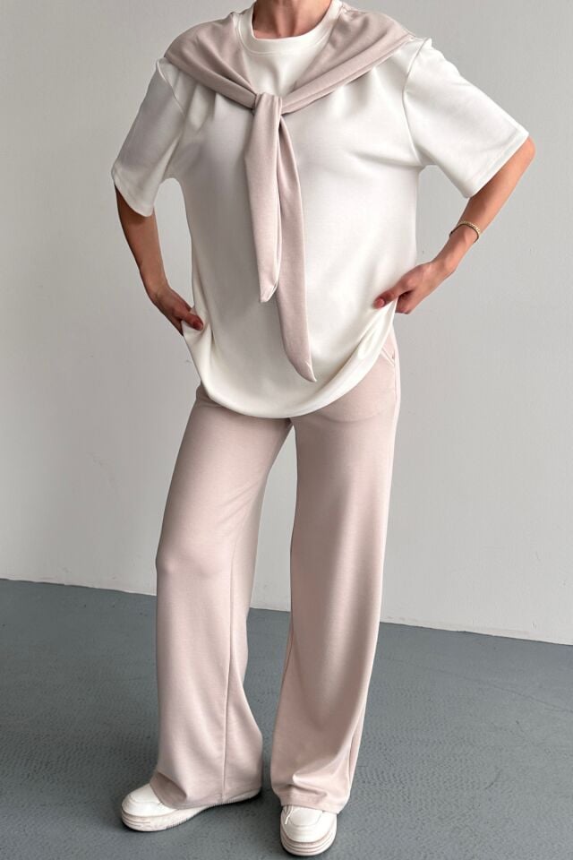 Balenbi Kadın Modal Kumaş Kısa Kollu Fularlı Eşofman Takımı 1208