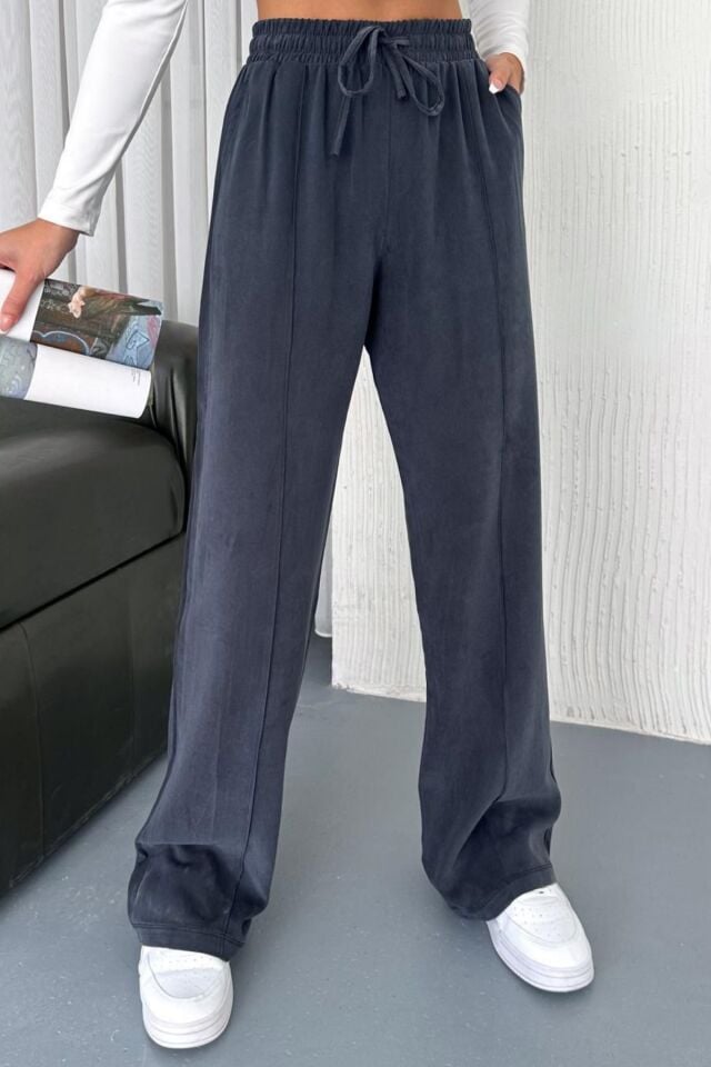 Feela Moda 2007 Bağcıklı Beli Lastikli Modal Çımalı Palazzo Kadın Pantolon 38 - Antrasit