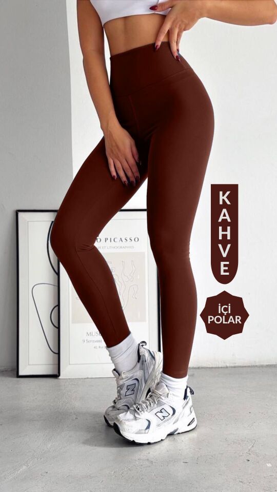 Balenbi Kadın Yüksek Bel Şardonlu Incelten Toparlayıcı Kışlık Tayt 1050 L - Kahverengi