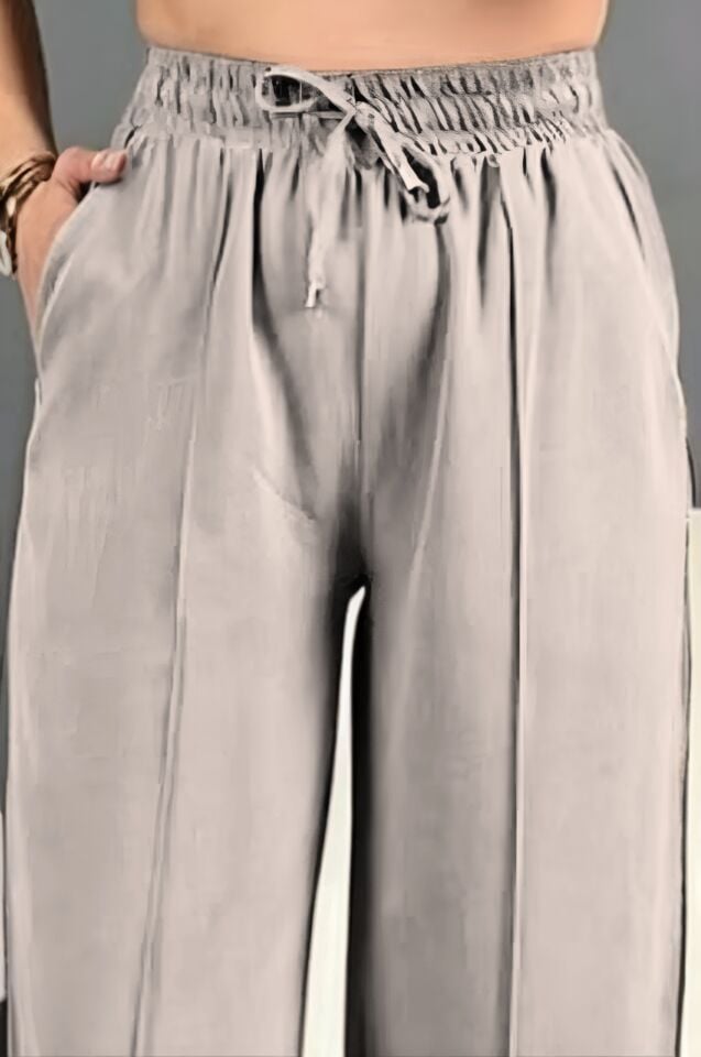 Feela Moda 2007 Bağcıklı Beli Lastikli Modal Çımalı Palazzo Kadın Pantolon Bej - 38