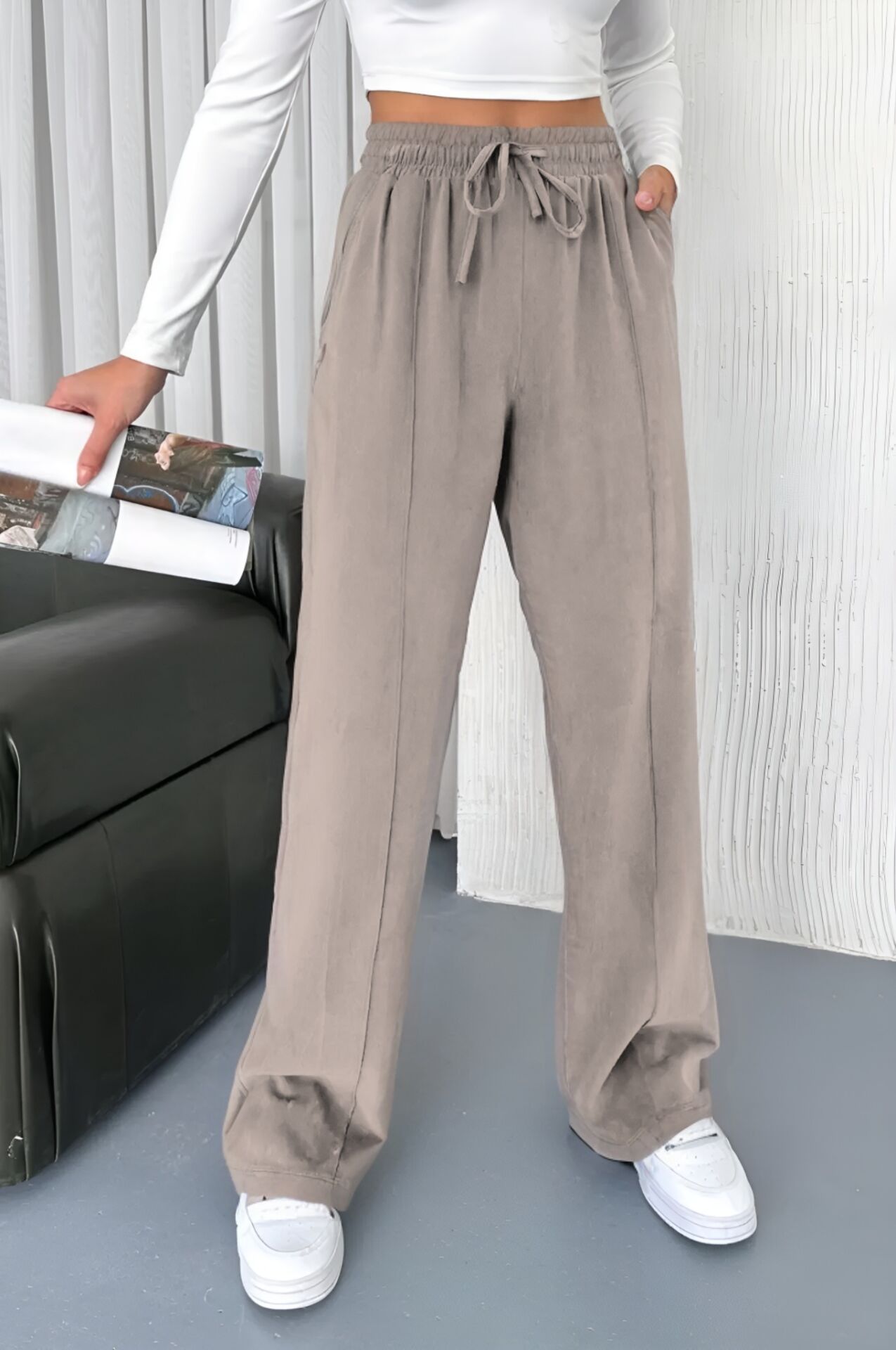 Feela Moda 2007 Bağcıklı Beli Lastikli Modal Çımalı Palazzo Kadın Pantolon 38 - Bej