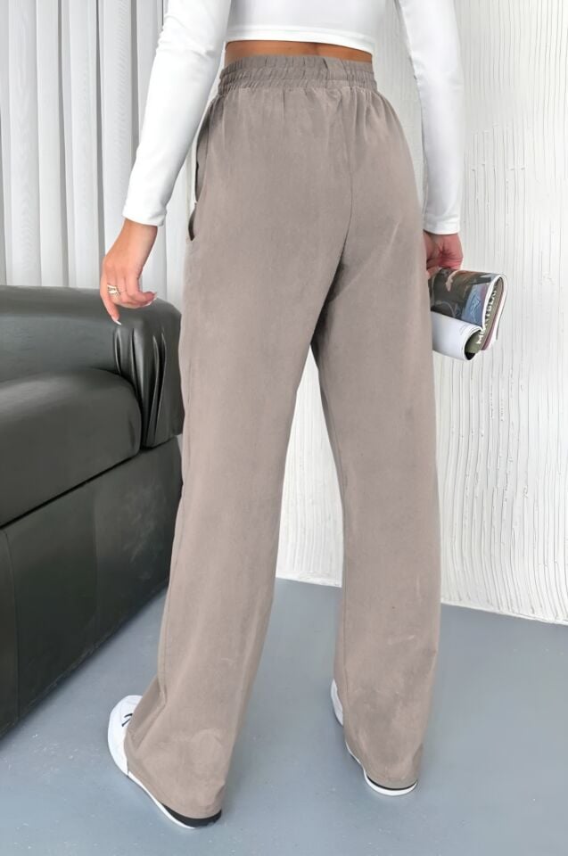 Feela Moda 2007 Bağcıklı Beli Lastikli Modal Çımalı Palazzo Kadın Pantolon 38 - Bej