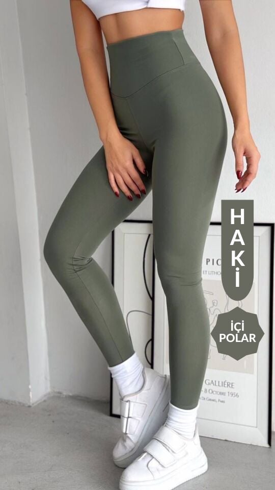 Balenbi Kadın Yüksek Bel Şardonlu Incelten Toparlayıcı Kışlık Tayt 1050 L - Haki