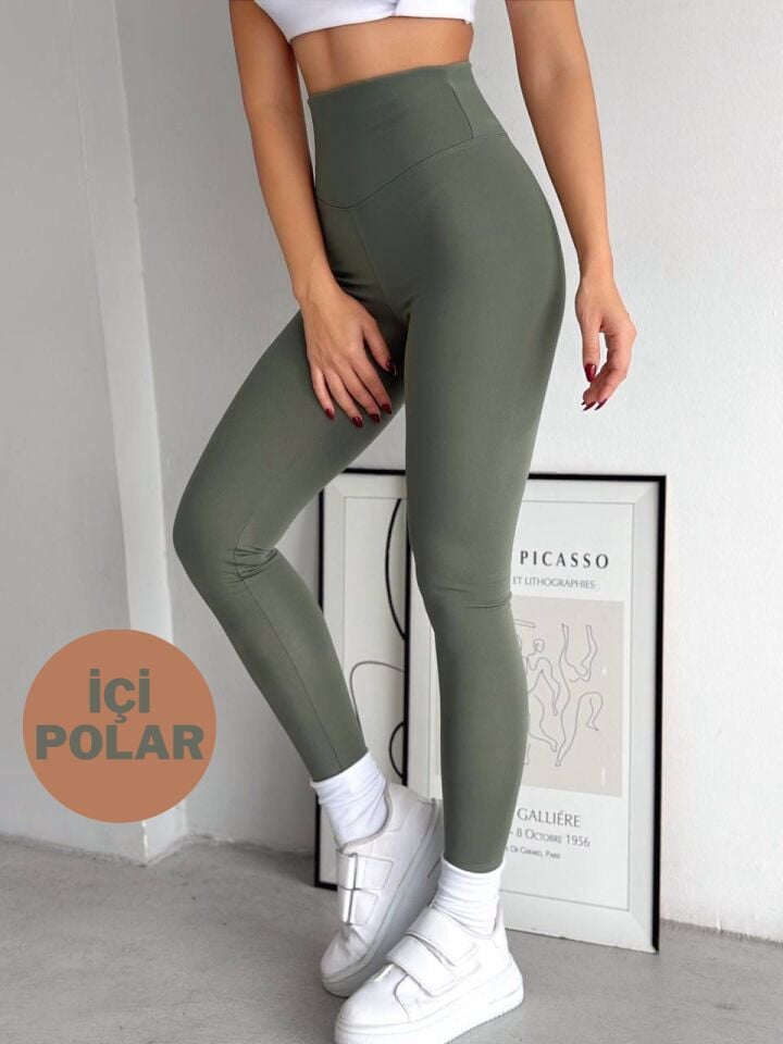 Balenbi Kadın Yüksek Bel Şardonlu Incelten Toparlayıcı Kışlık Tayt 1050 L - Haki